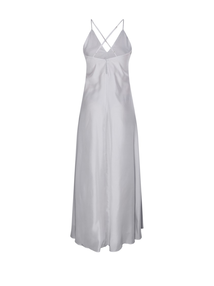 Shop Forte Forte A-line Silver Silk Maxi Dress With Spaghetti Strap In White