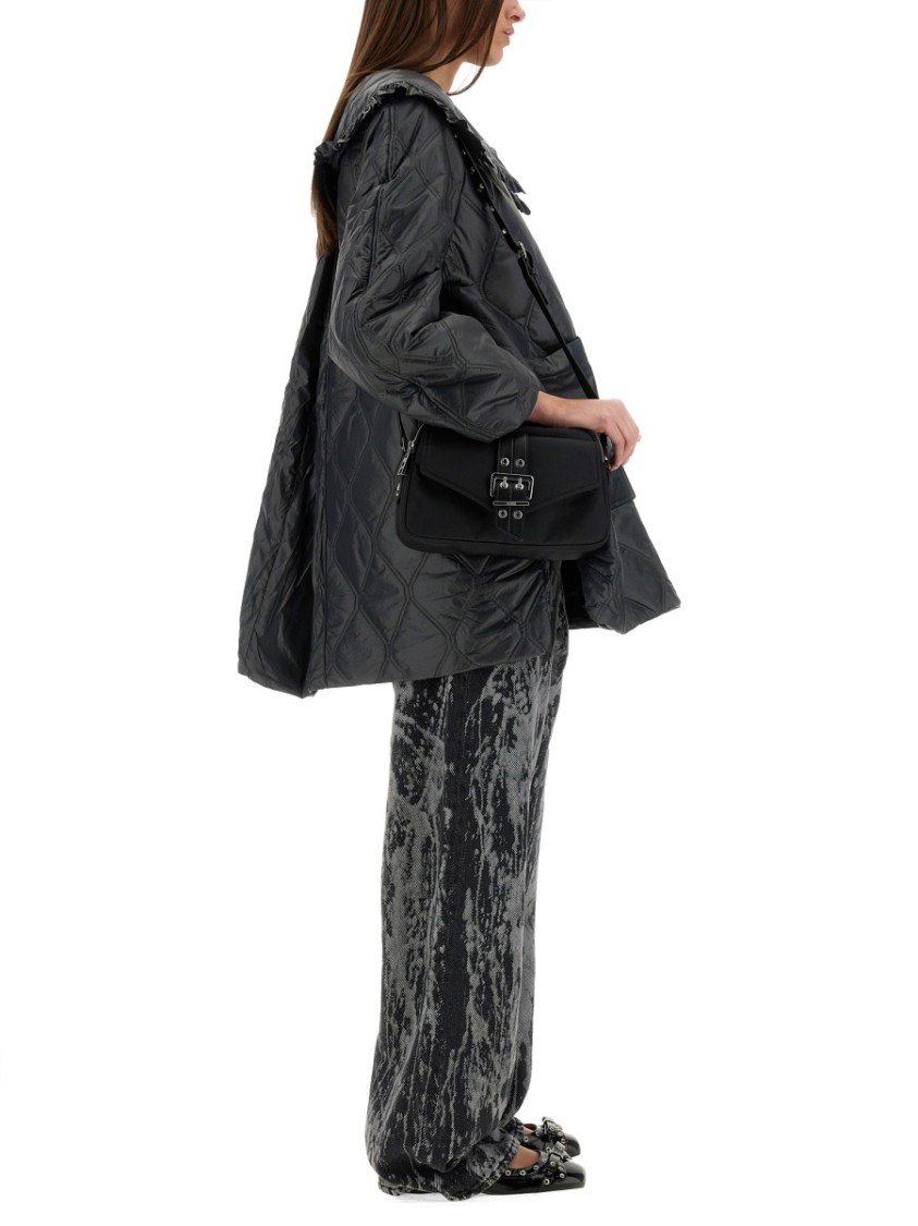 Ganni Womens Black Sand Shiny Quilted Recycled-nylon Jacket In Black