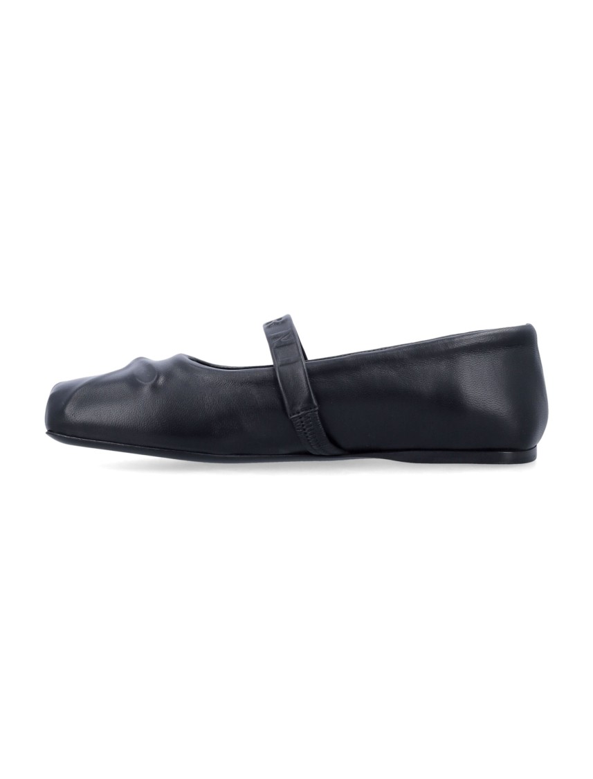 Marni Black Ballerinas With Embossed Bow Detail On The Front In Leather Woman In Black