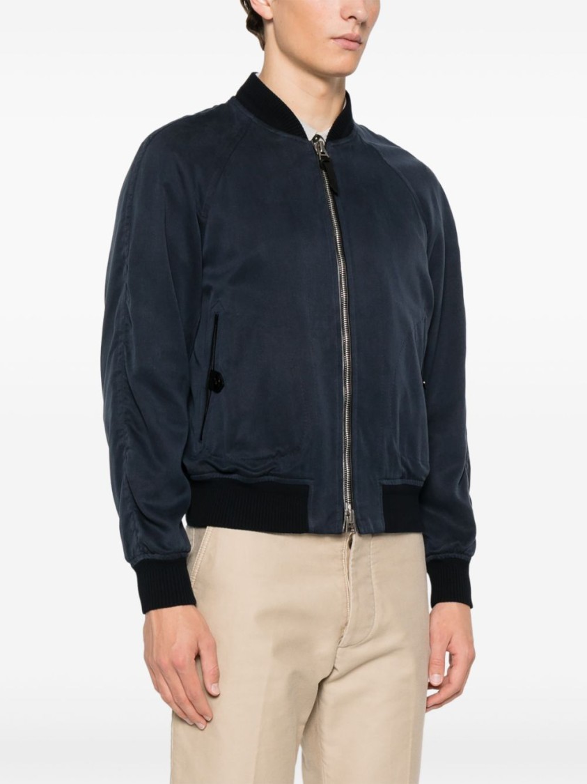 Tom Ford Navy Blue Gabardine Bomber Jacket In Blue
