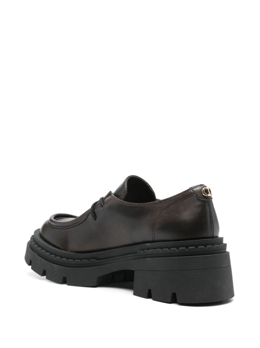 Twinset Twin-set Brown Lace-up Loafers With Distinctive Design In Brown