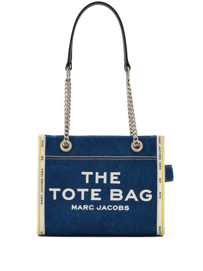 Marc Jacobs Sac Cabas The Denim Chain Micro Tote Bag In Blue