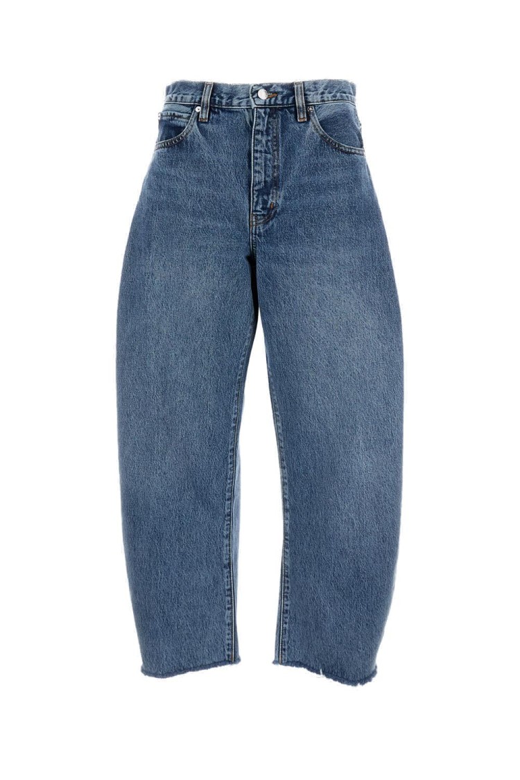 Frame Womens Knock Out Raw Fray Bubble Crop Curved-leg Denim Jeans In Blue