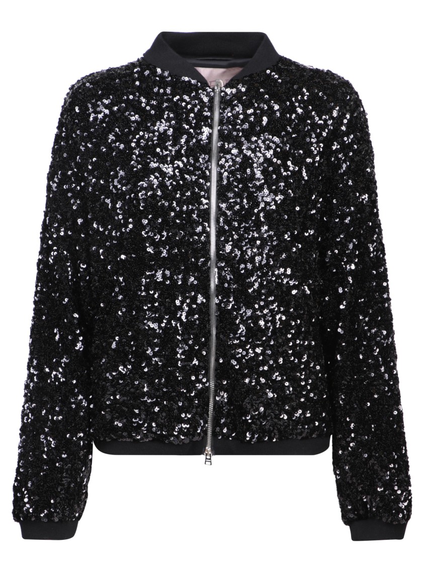 Herno Sequin-embellished Bomber Jacket In Black
