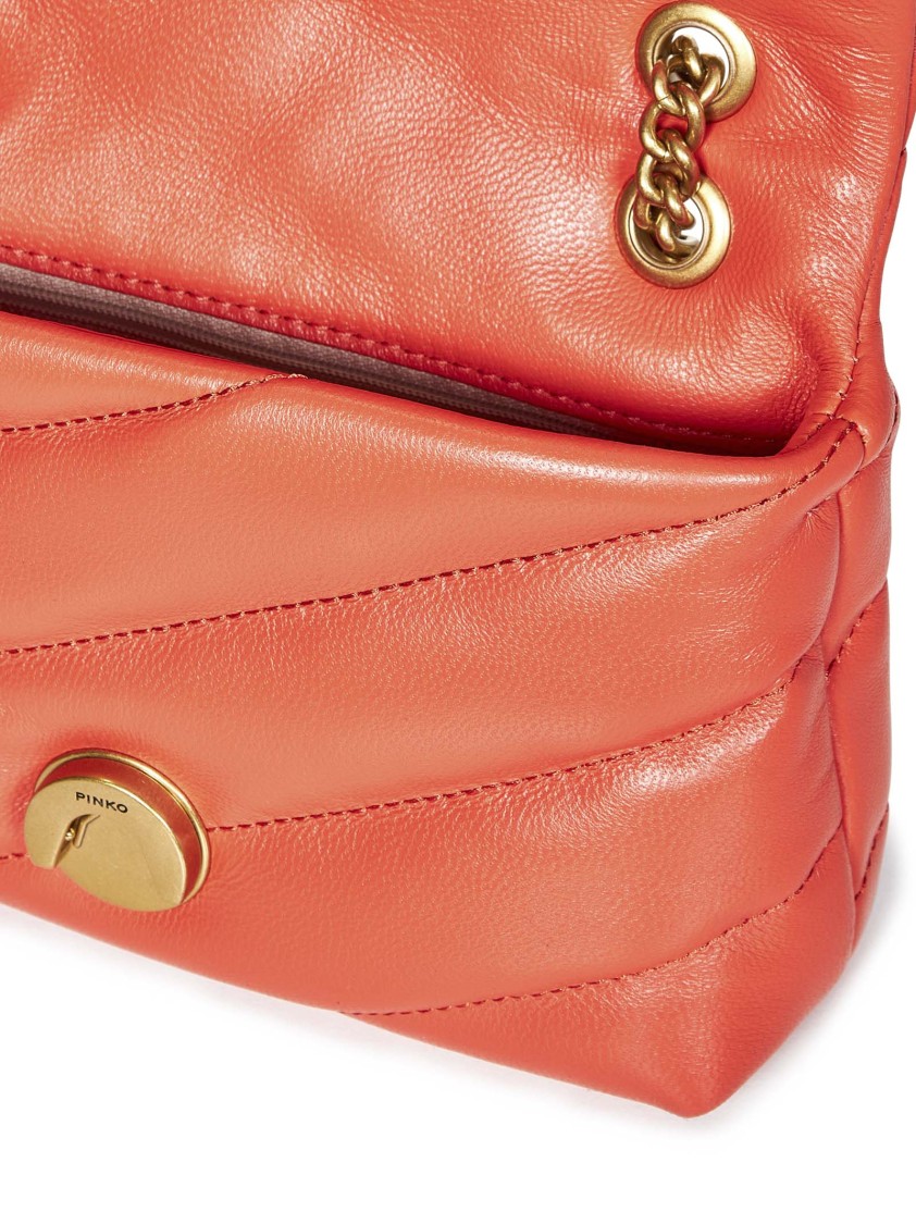 Pinko Quilted Red Shoulder Bag With Gold Emblem In Orange