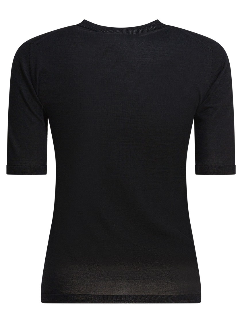 Max Mara Short Sleeve Crew Neck Plain T-shirt In Black