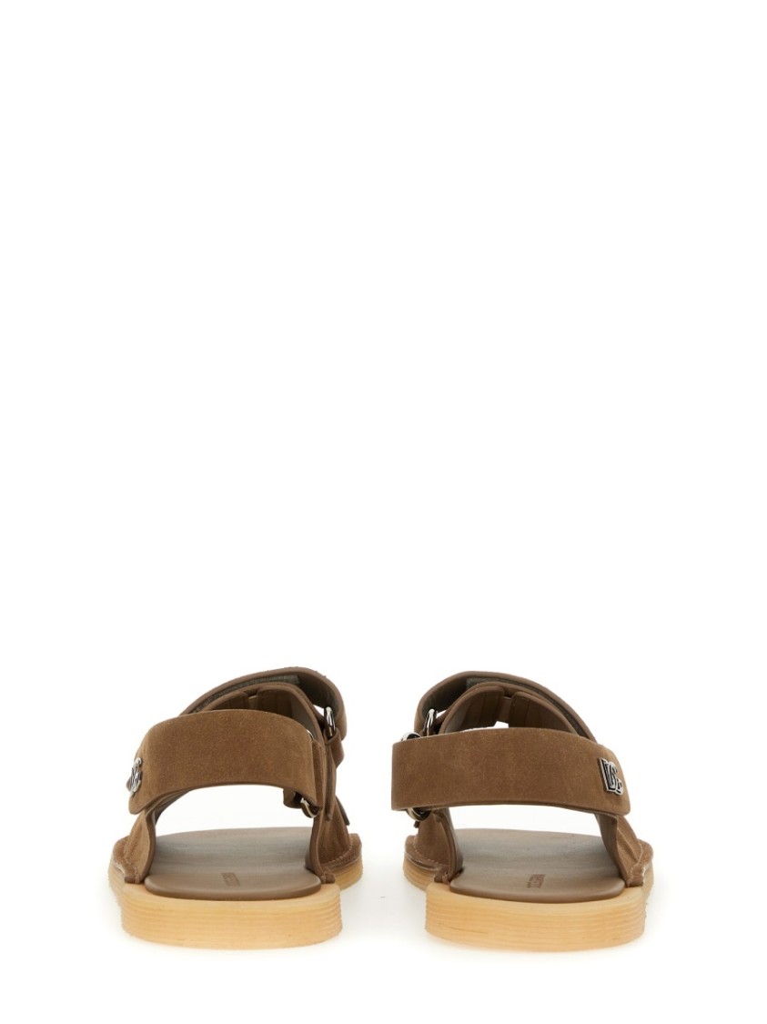 Dolce & Gabbana Touch Strap Leather Sneaker For Men In Brown