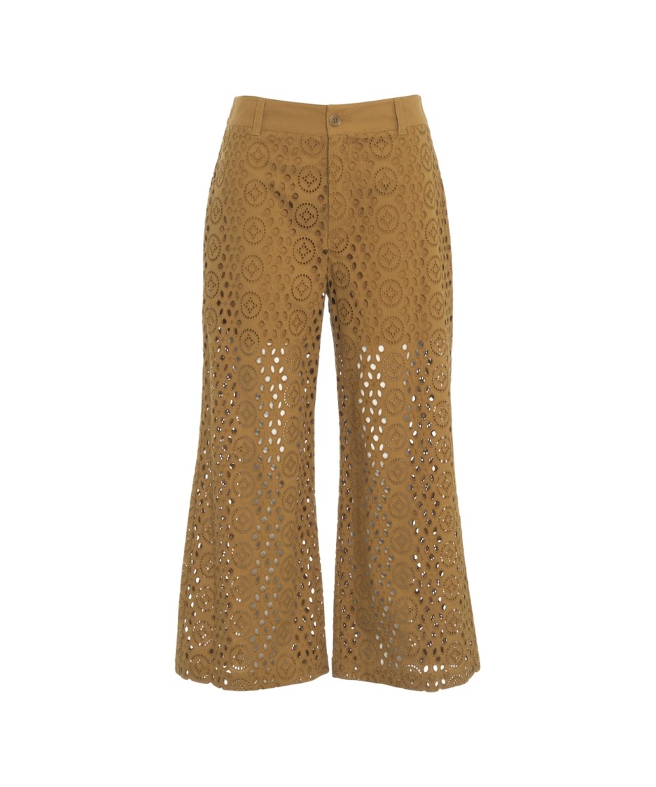 Shop Liu •jo Liu Jo Cropped High-waisted Trousers With Perforated Embroidery