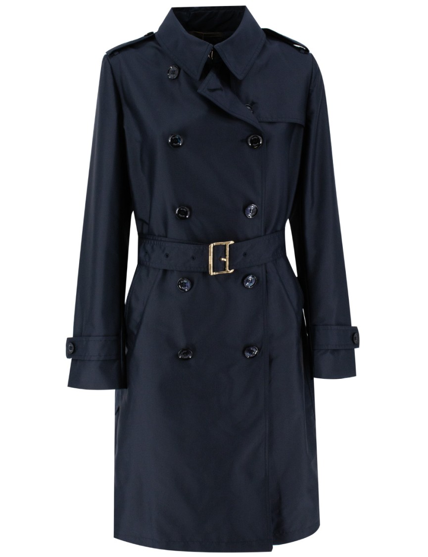 Moorer Navy Blue Trench Coat In Blue