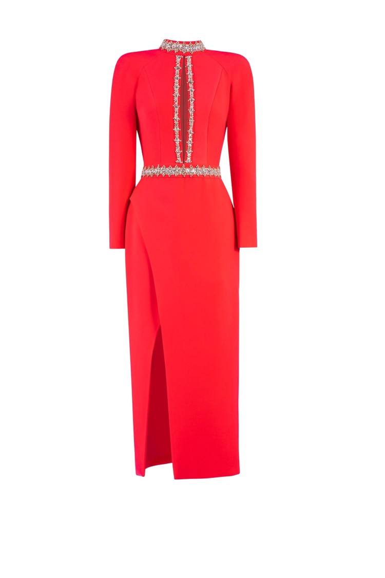 Saiid Kobeisy Crystal Embellished Midi Dress In Red