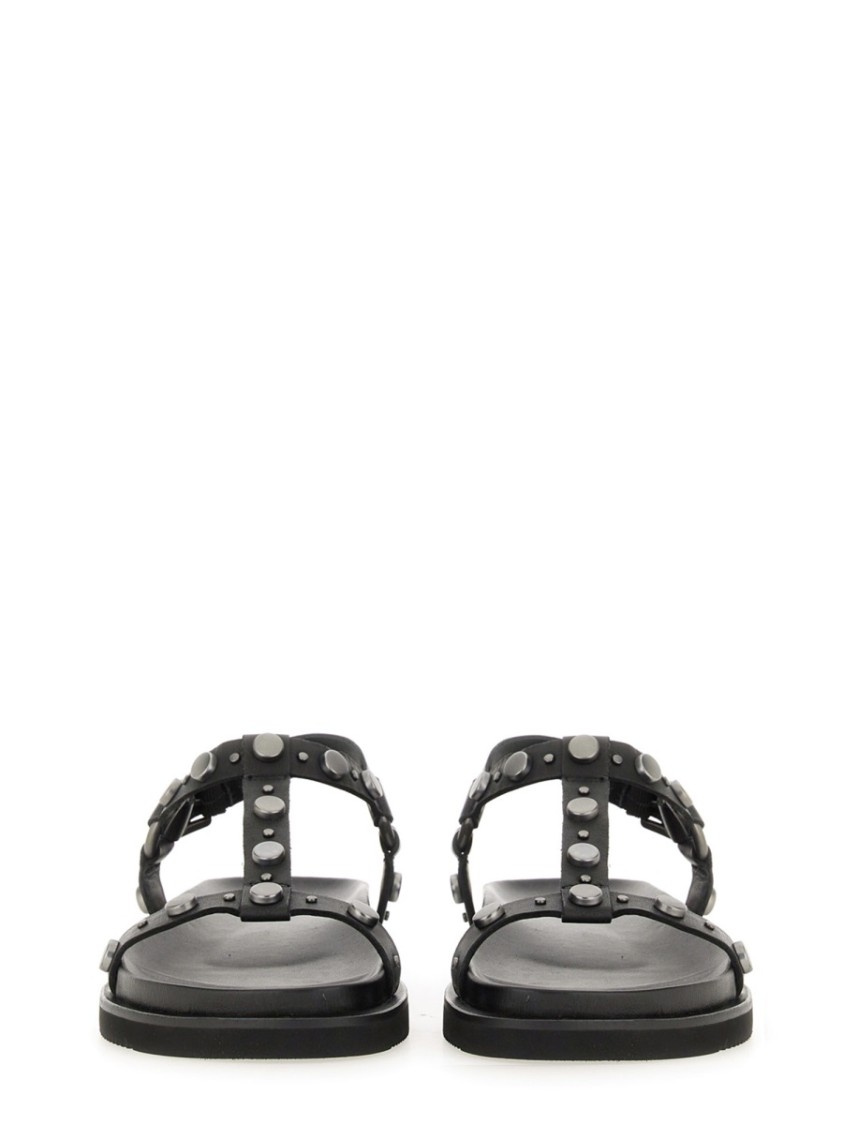 Ash Studded Open Toe Lace-up Rubber Sole In Black