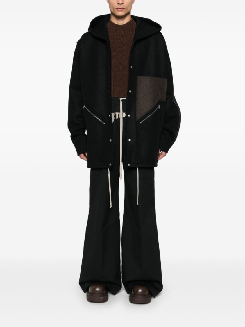 Rick Owens Drawstring Hem Wool Coat In Black