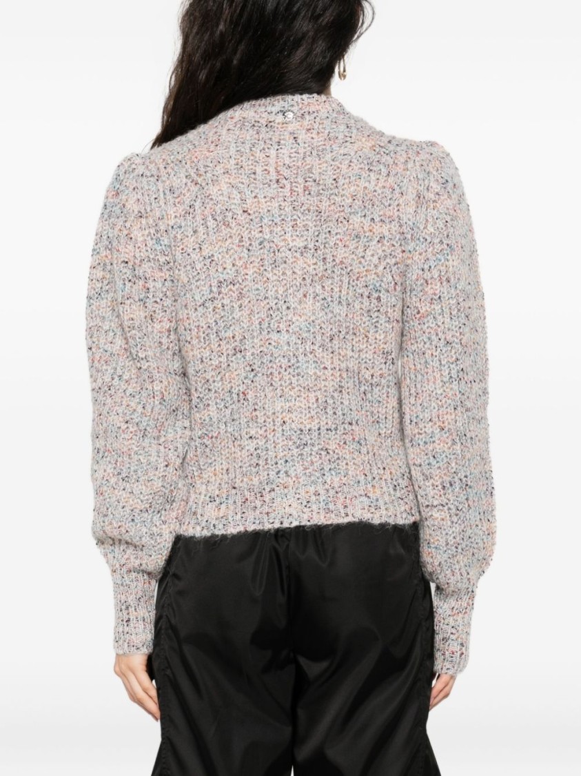 Twinset Twin-set Textured Knit Cropped Sweater With Decorative Buttons In Neutral