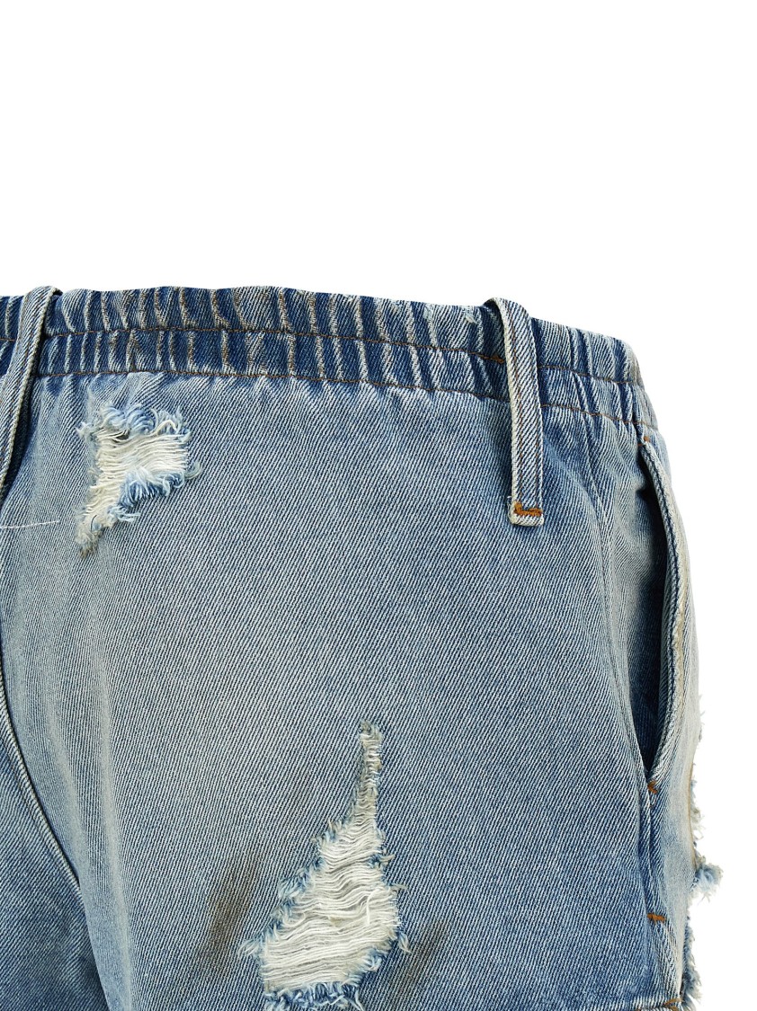 Mm6 Maison Margiela Mm6 By Maison Margiela Used-effect Cotton Denim Shorts With Elastic Waistband In Blue