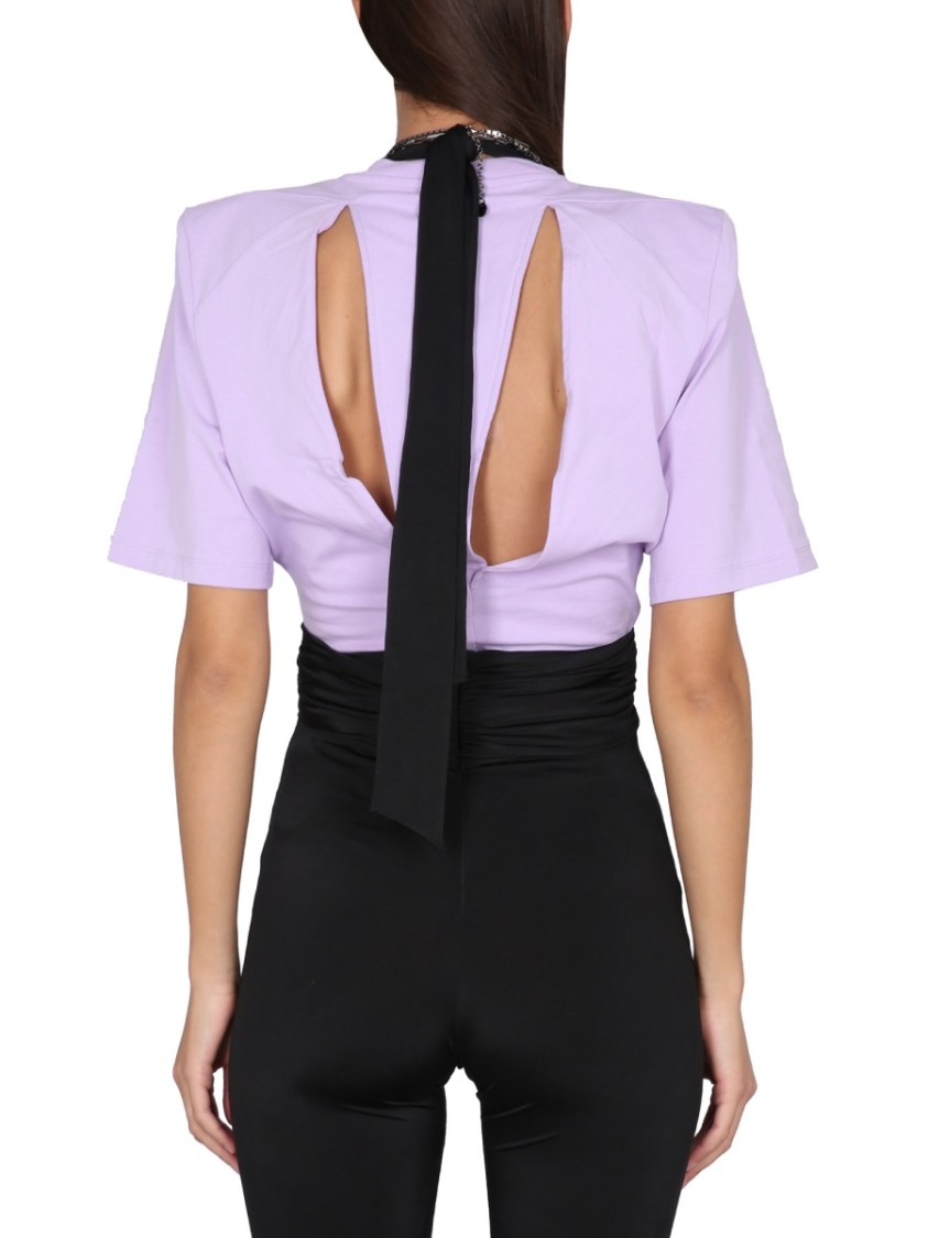 Attico Jewel Cut-out Cotton T-shirt In Purple