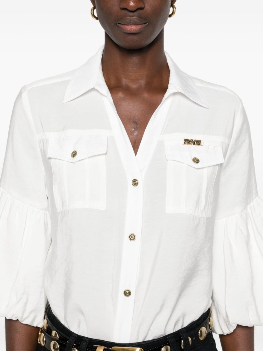 Shop Versace Jeans Couture Puff Sleeves White Button-up Shirt