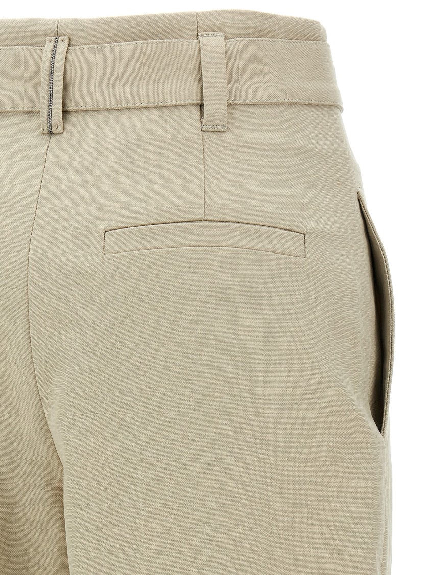 Brunello Cucinelli High-waisted Cotton-linen Trousers With Adjustable Belt In Neutral