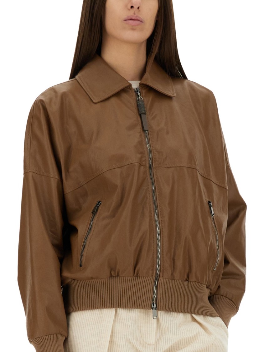 Brunello Cucinelli Long Sleeved Zipped Jacket For Women In Brown