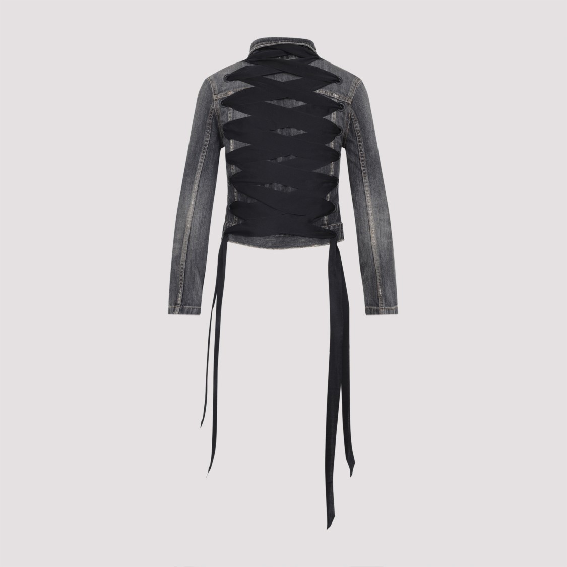 Shop Balenciaga Dark Grey Cotton Lace Up Jacket With Unique Overwashed Effect