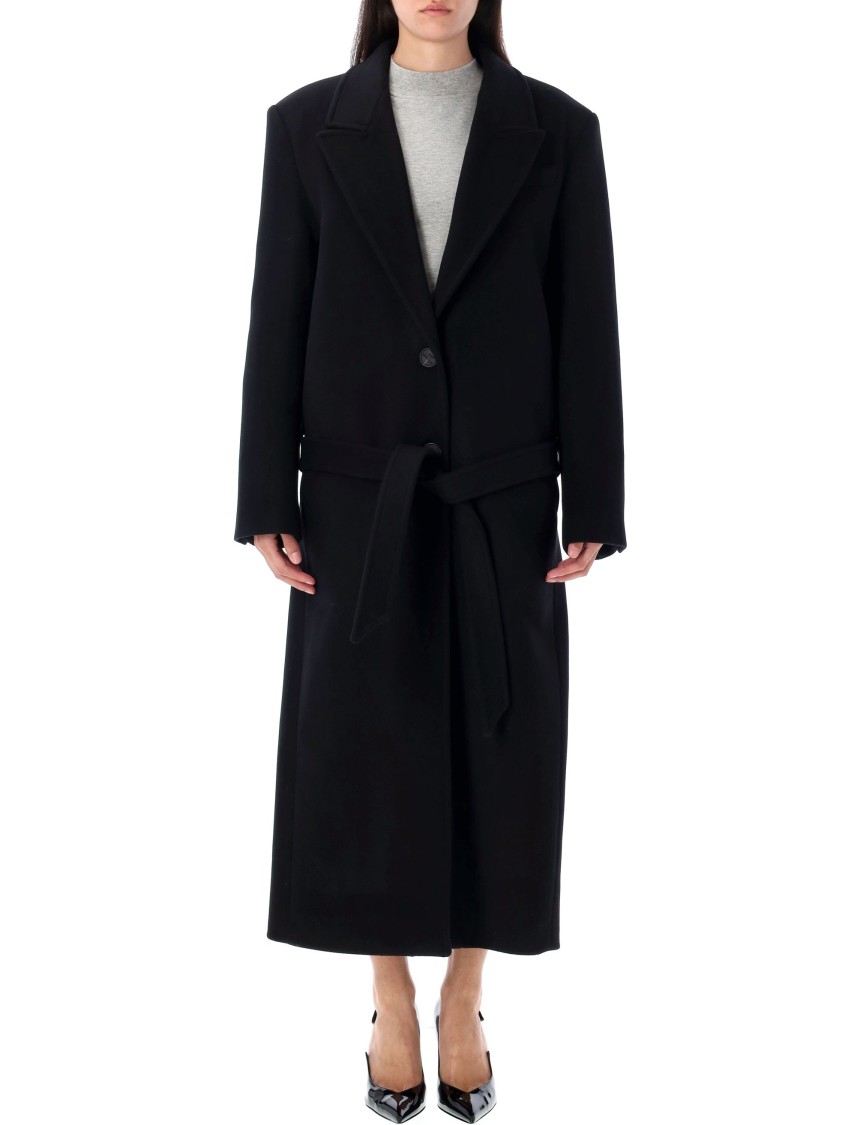 Attico Waist Belted Long Length Lapels In Black