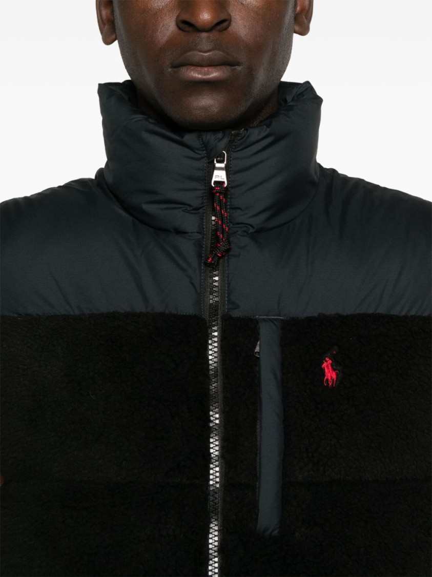 Shop Polo Ralph Lauren Padded Knit Vest With Blend Fabric And Zip Closure In Black