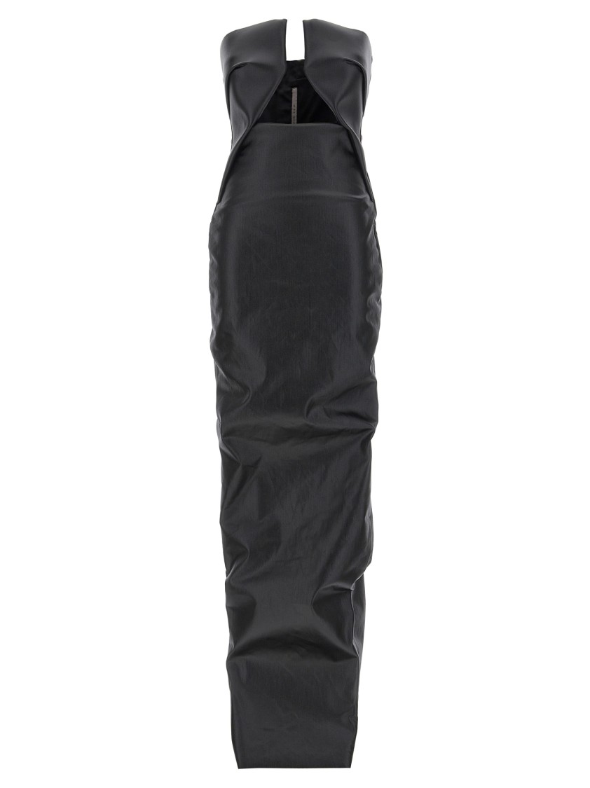 Rick Owens Coated Denim Gown With Front Cut-out In Black