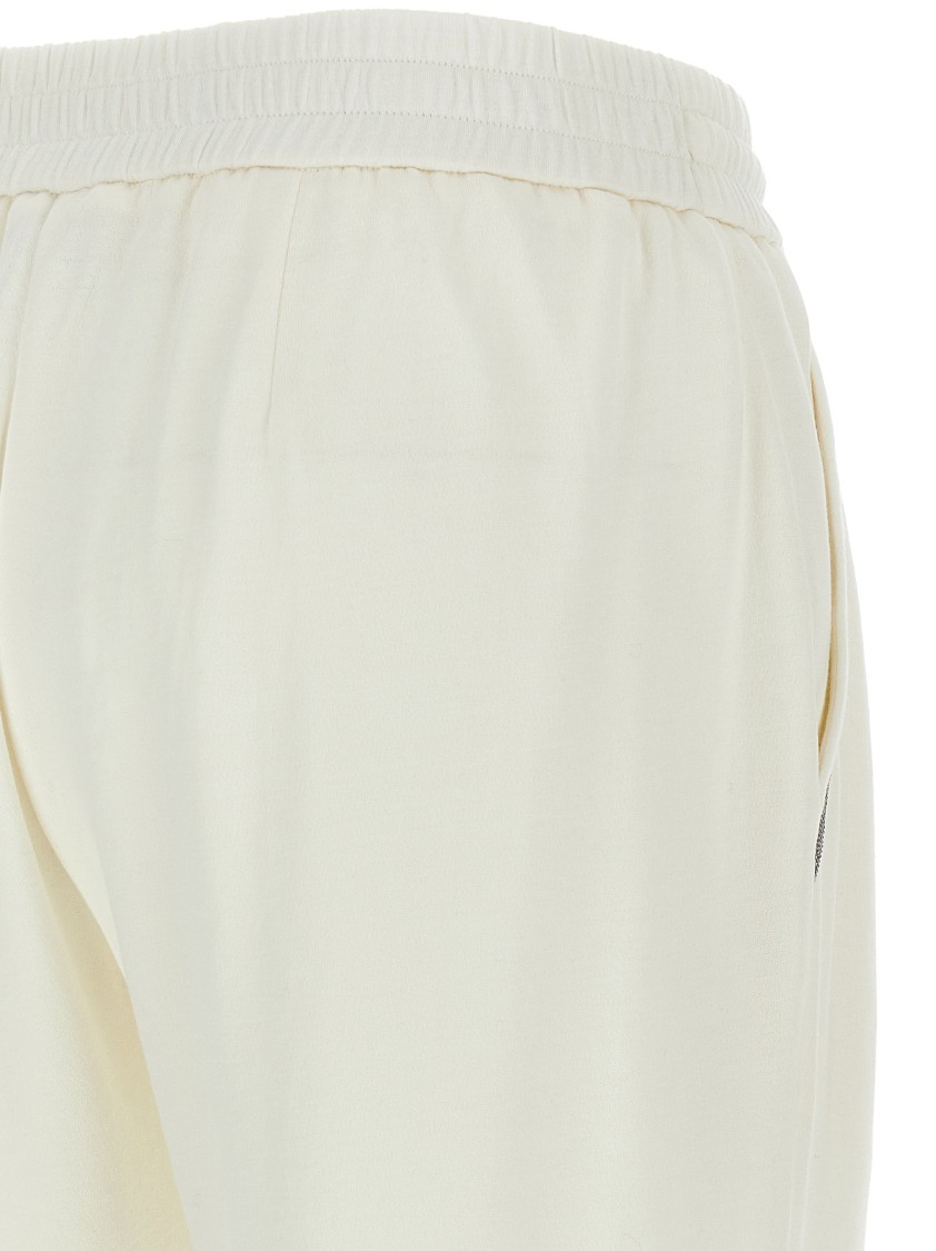 Brunello Cucinelli Cotton-silk Blend Joggers With Adjustable Drawstring In White