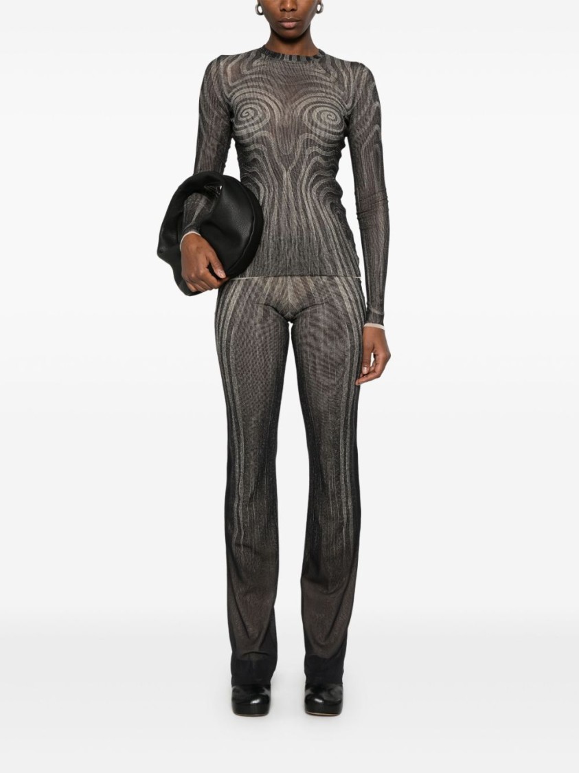 Jean Paul Gaultier Mesh Top With Geometric Pattern And Spiral Print In Black