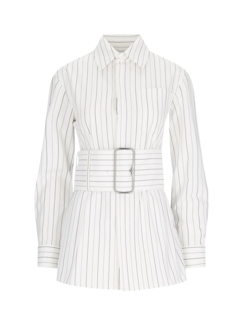 Shop Burberry Striped Shirt With Belt – White