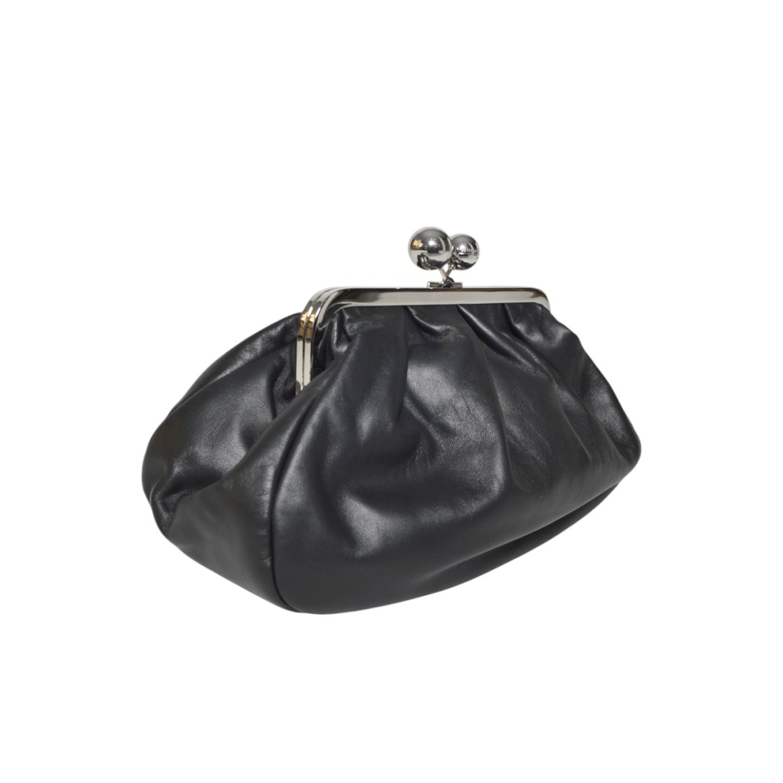 Max Mara Soft Gathered Leather Clutch With Detachable Chain Strap In Gray
