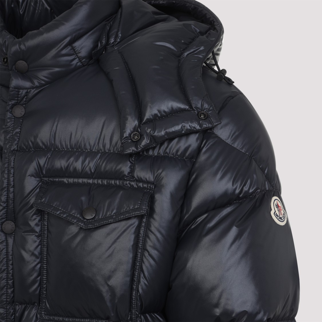 Moncler Padded Hooded Coat With Flap Pocket In Black