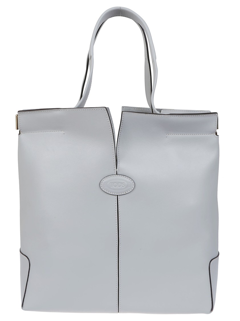 Tod's Minimalist Grey Leather Tote Bag With Structured Silhouette In White