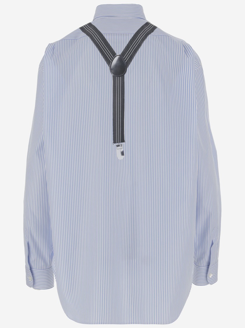 Moschino Couture Light Blue Cotton Striped Shirt With Decorative Straps In Blue