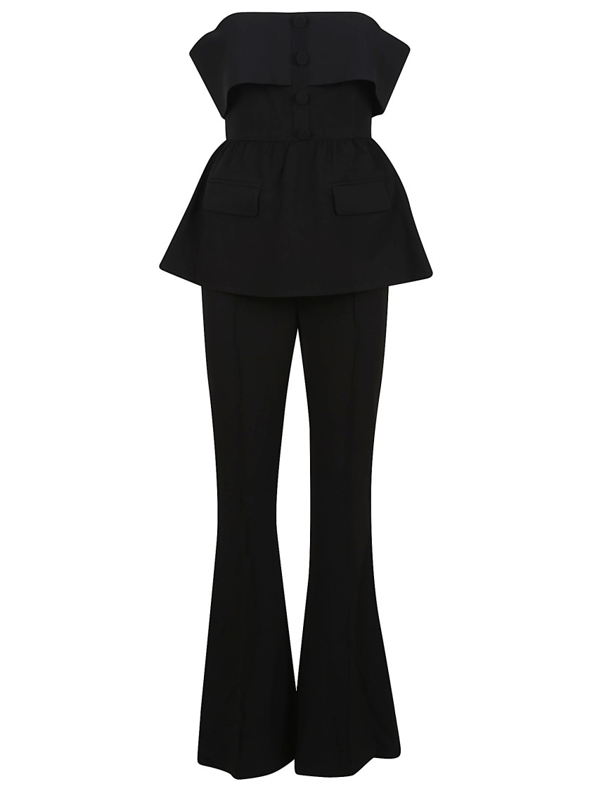 Shop Self-portrait Black Crepe Off Shoulder Jumpsuit