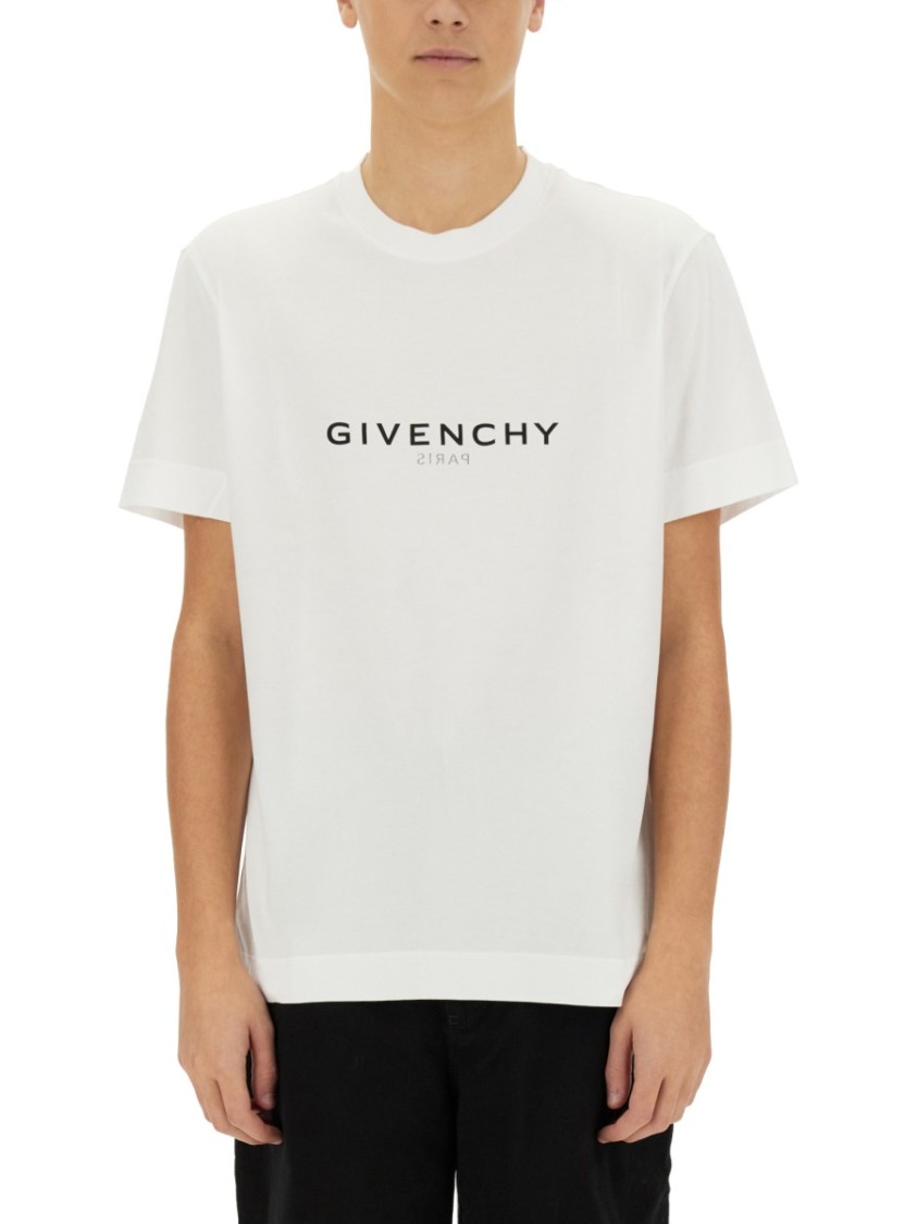 Givenchy White Crewneck T-shirt With Logo Print In Cotton Man