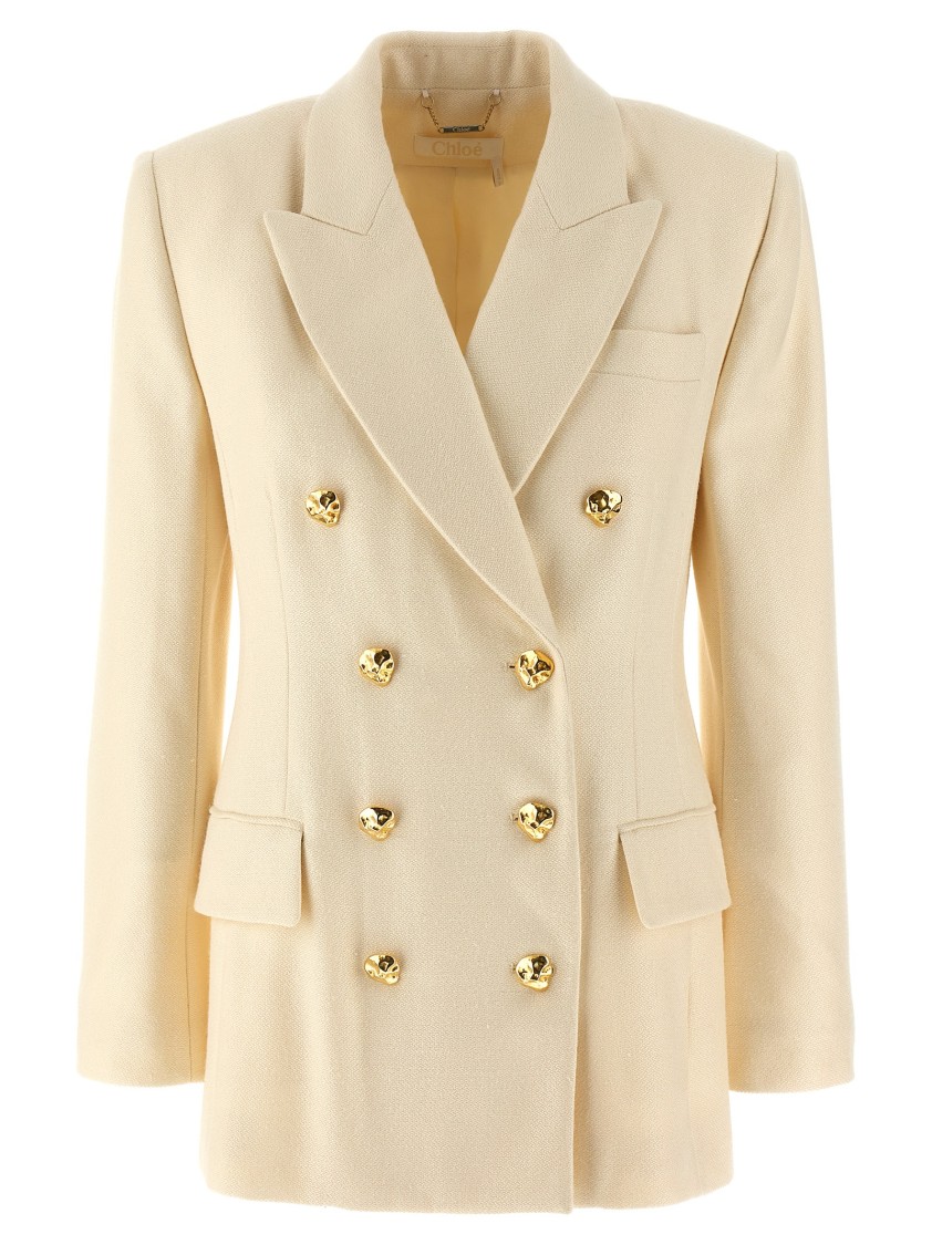 Chloé Double-breasted Blazer With Gold-tone Buttons In Neutral