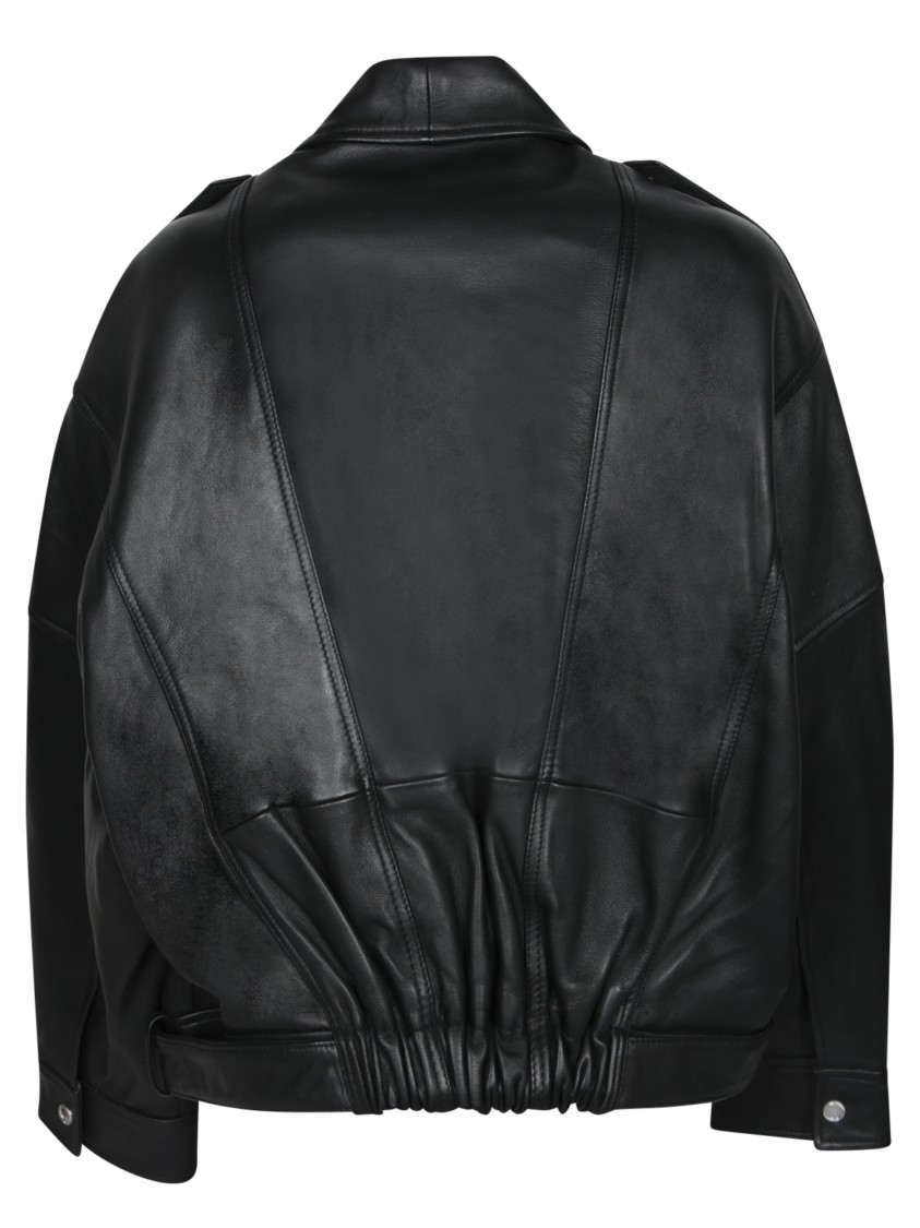 Pinko Cropped Leather Jacket With Asymmetrical Zip