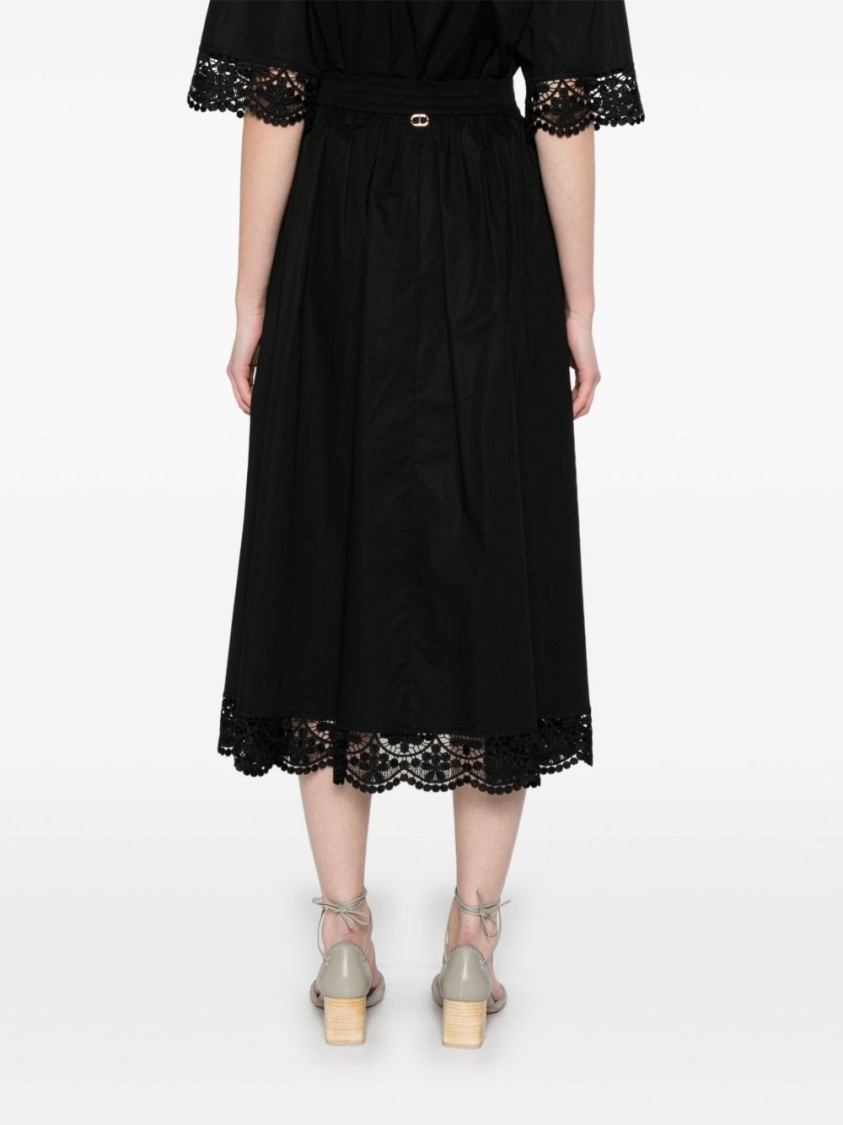 Twinset Cotton Midi Skirt In Black With Buttons Fastening