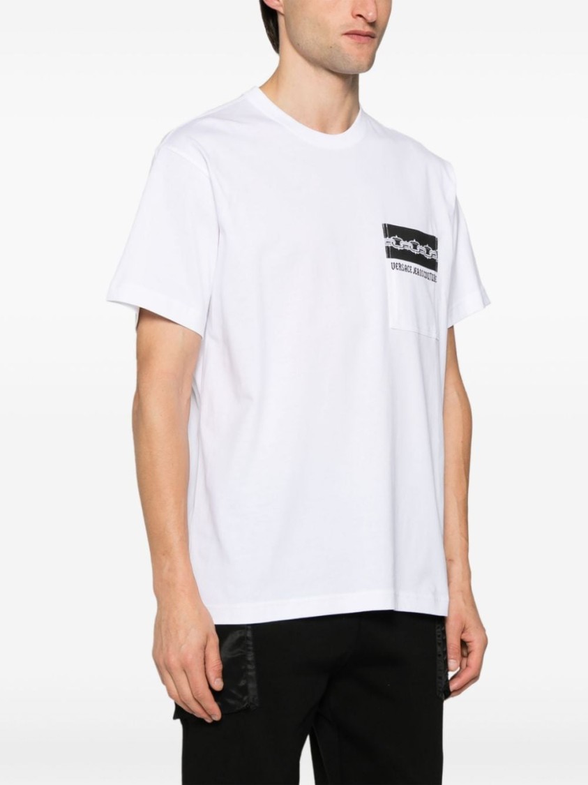 Shop Versace Jeans Couture White T-shirt With Graphic Pocket Detail