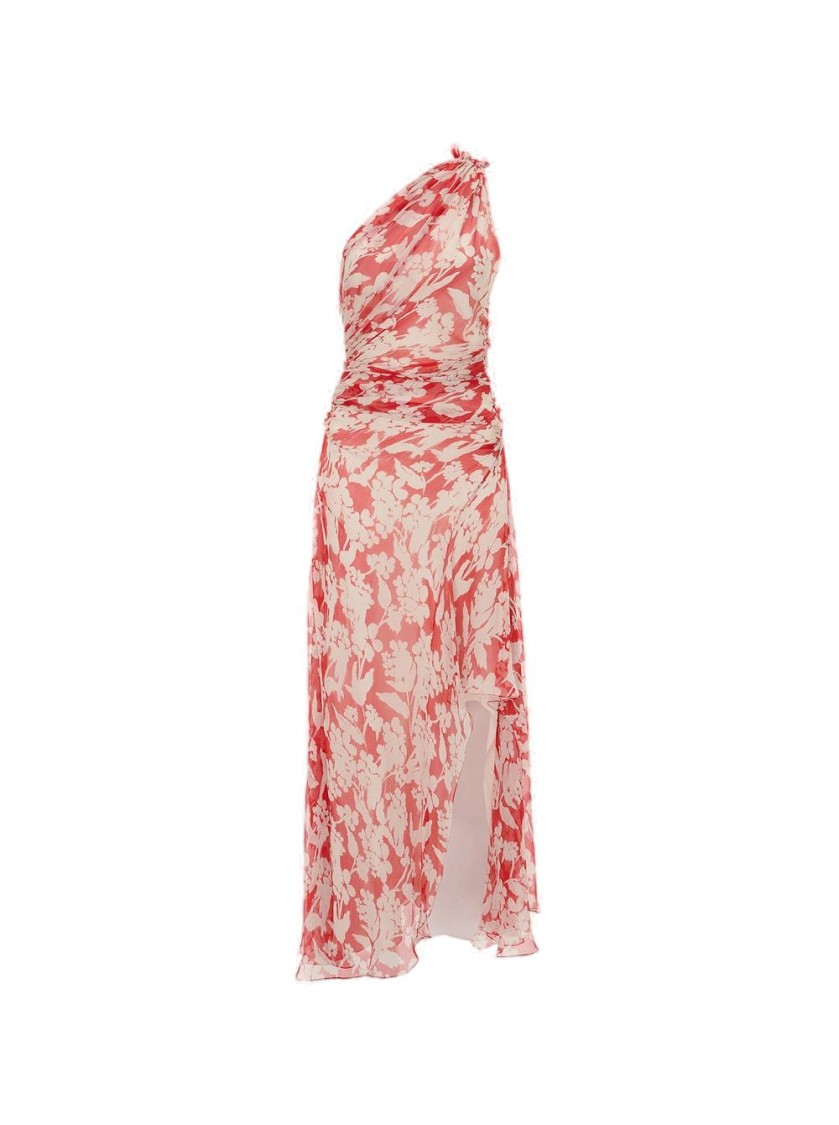 Victoria Beckham Floral Print One-shoulder Draped Midi Dress