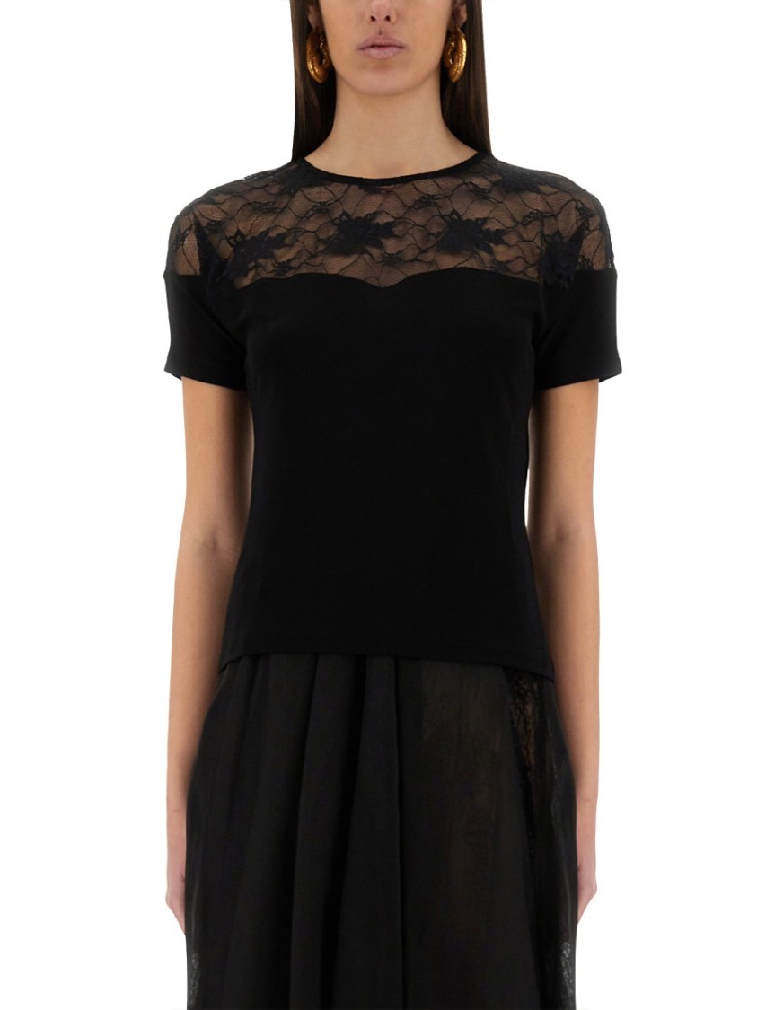 Nina Ricci Slim-fit Top With Delicate Lace Insert In Black