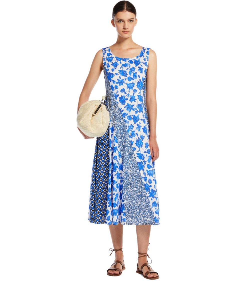 Max Mara Cubano Blue Floral Midi Dress In Blue