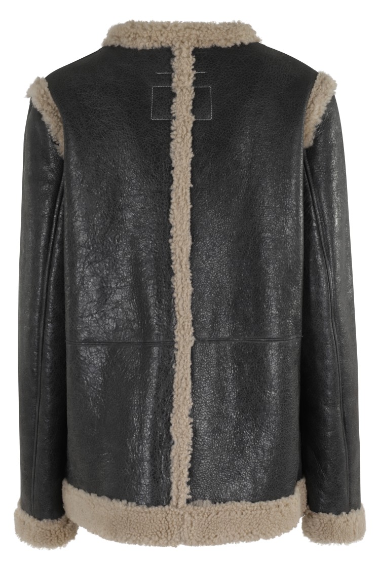 Mm6 Maison Margiela Mm6 By Maison Margiela Textured Black Shearling Jacket With Plush Trim In Black