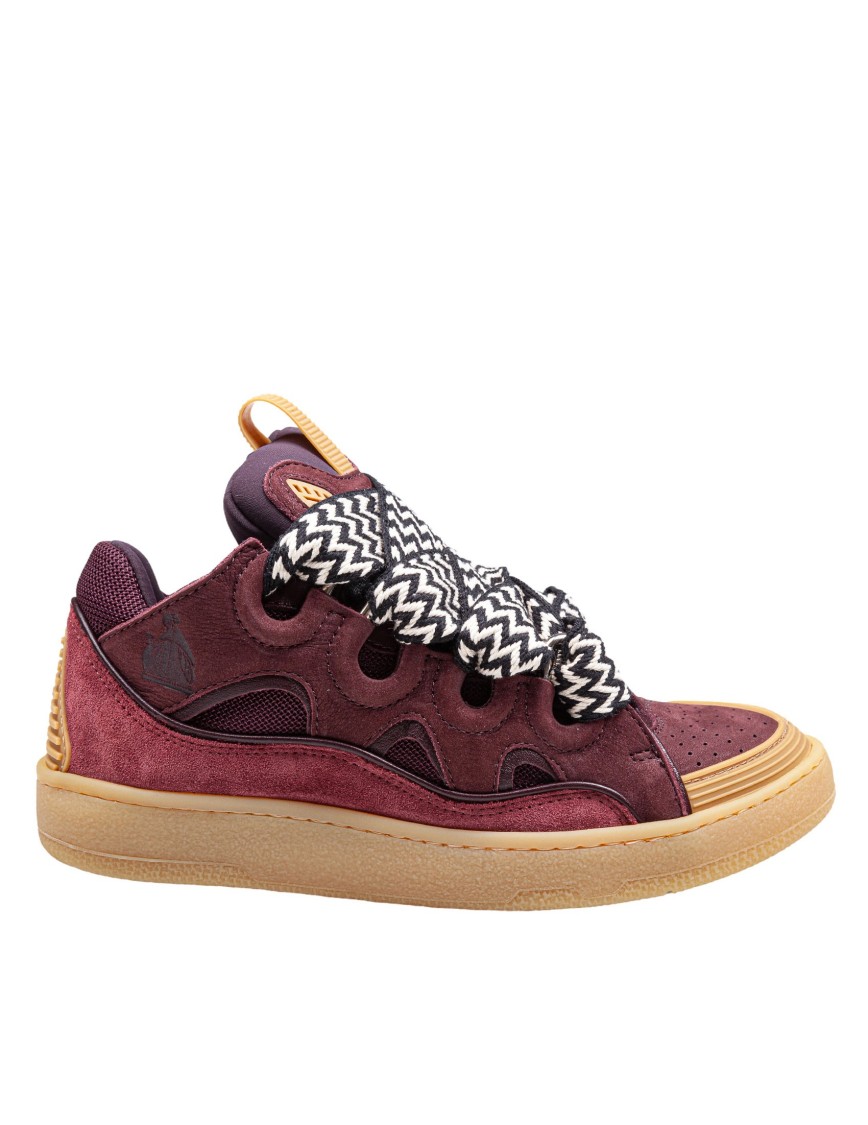 Lanvin Curb Suede And Fabric Sneaker Color Bordeaux In Burgundy