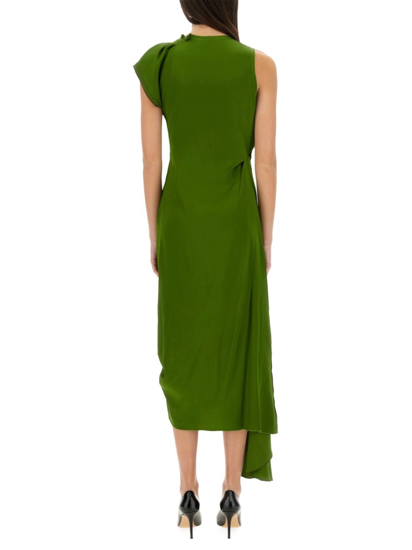 Victoria Beckham Draped Sleeveless Midi Dress With Asymmetric Detailing In Green