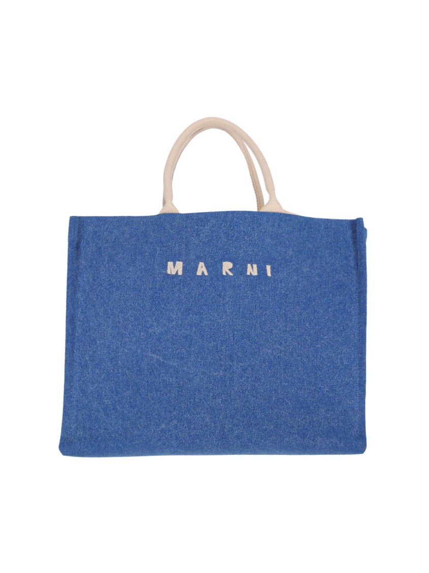 Marni Shopper Bag With Shoulder Strap And Top Handles In Blue