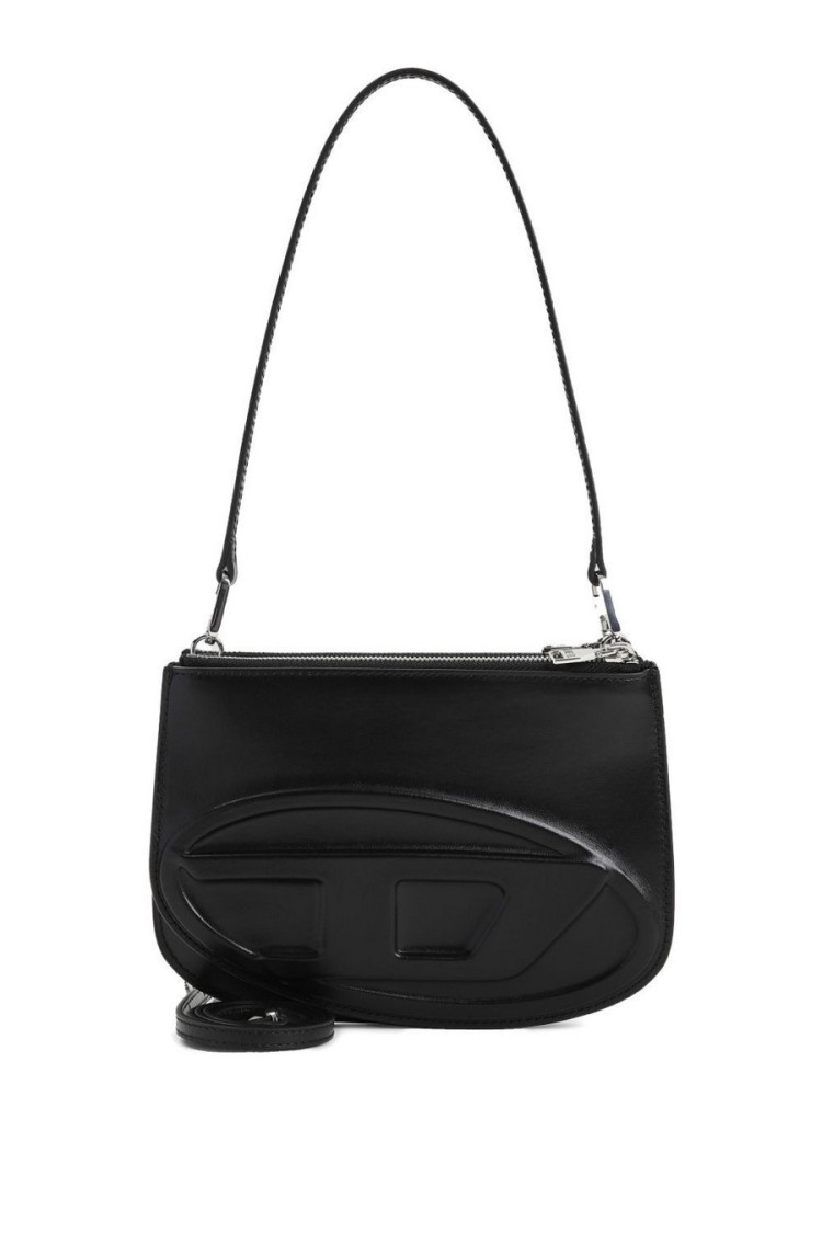 Diesel Embossed Leather Shoulder Bag With Zip Closure In Black