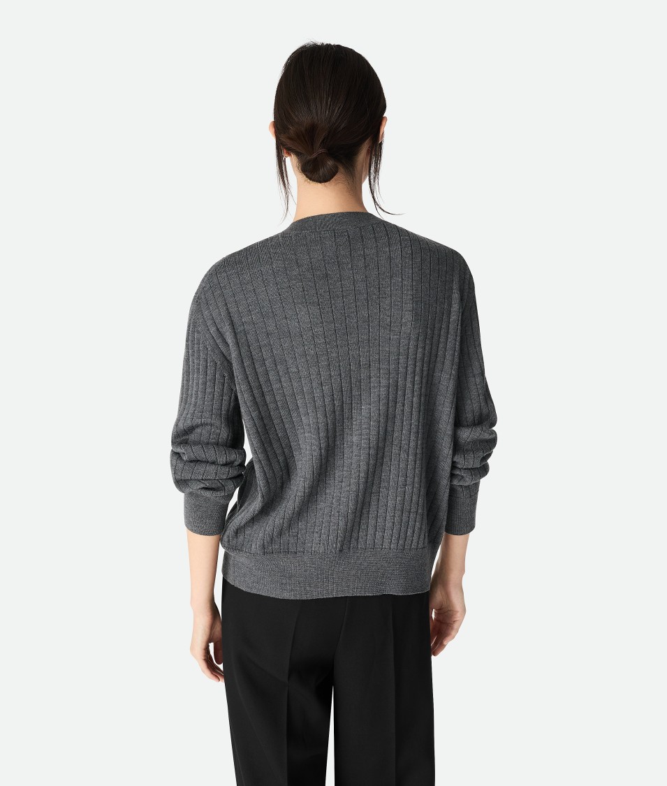 Bottega Veneta Ribbed Knit Sweater With Button-down Front In Gray