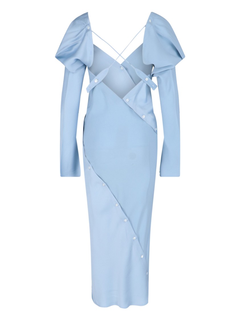 Shop Setchu "origami" Maxi Dress In Light Blue Satin Fabric