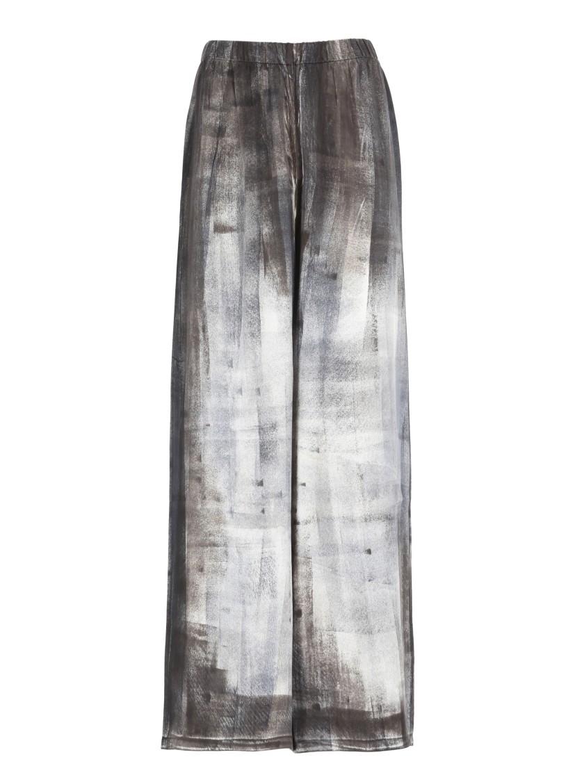 Avant Toi Wide-leg Silk Pants With Abstract Pattern In Gray